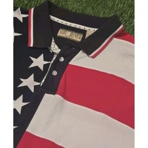 Sun River Mens Polo Shirt Medium M American Flag Patriotic Stars Stripes Cotton